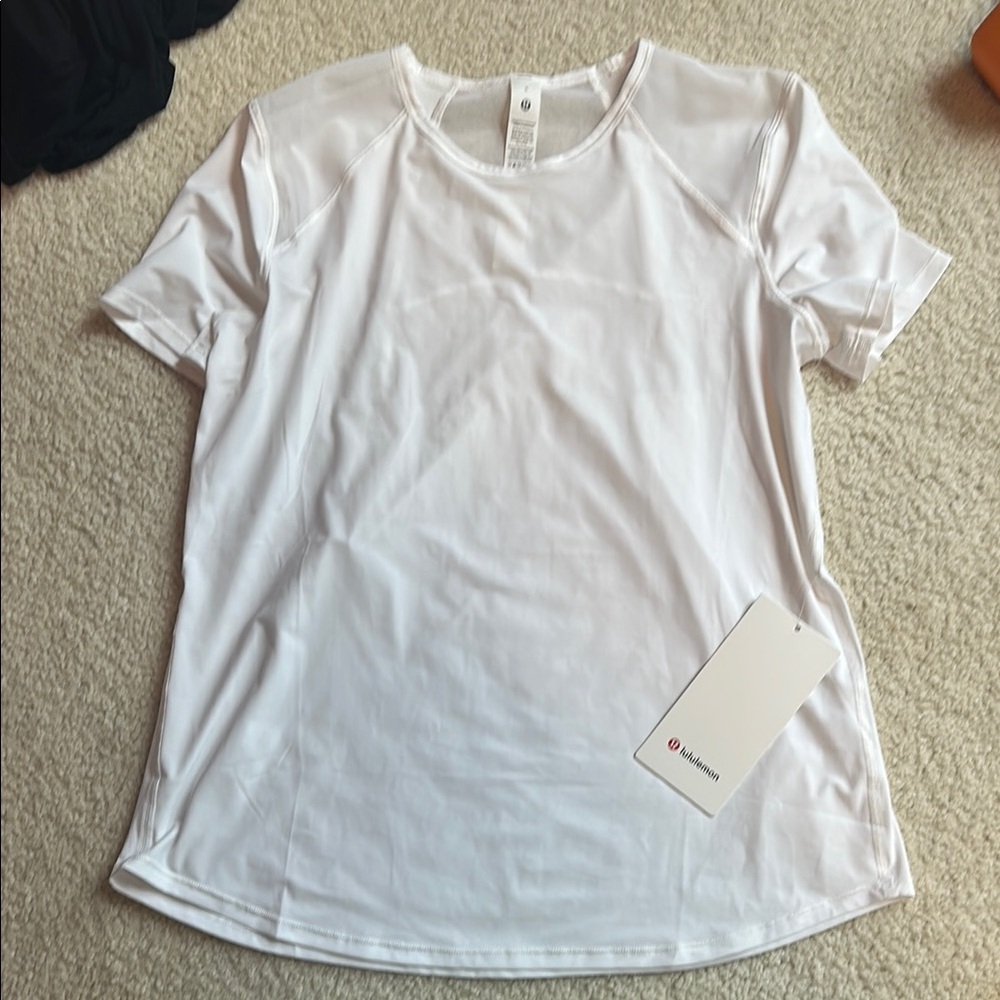 Lululemon Athletica White Fitted Crew Neck Tee
